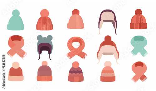 Winter and Autumn Kids Headwear Vector Set – Knitted Hats and Scarves Collection