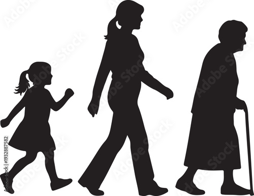 Silhouette of laptop with nine user silhouettes isolated on transparent background