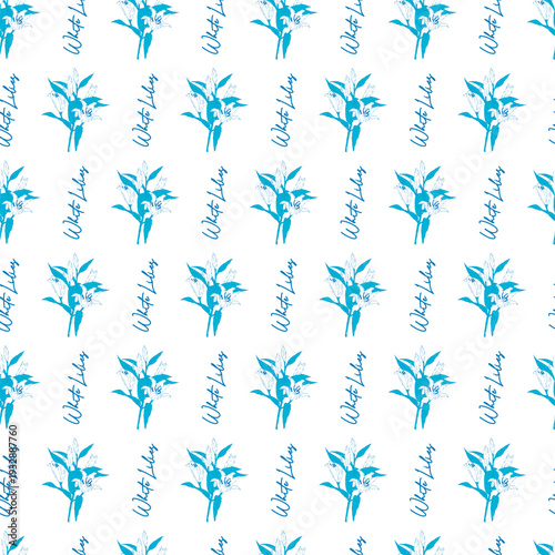 Elegant White and Blue Lilies Bouquets Pattern. Ideal for minimalists and botanical-themed artwork lovers. Perfect for fabric prints, wallpapers, stationery, and modern decorative projects.