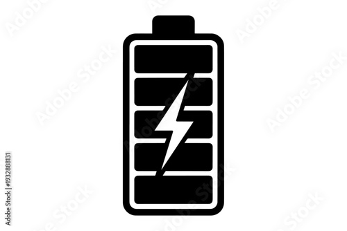 black charging icon, simple design battery illustration for device power and energy