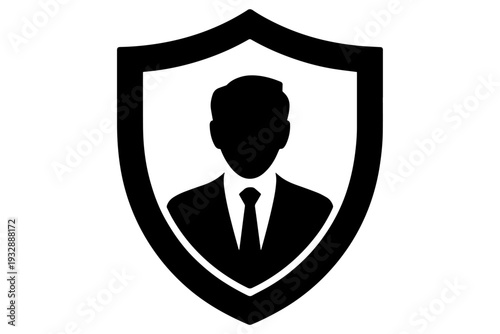 security and protection concept,  shield containing silhouette of a professional represents safeguarding