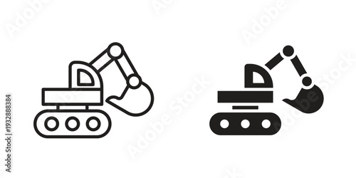 Excavator icons. Vector illustration. Editable stroke. Isolated icon suitable for web,