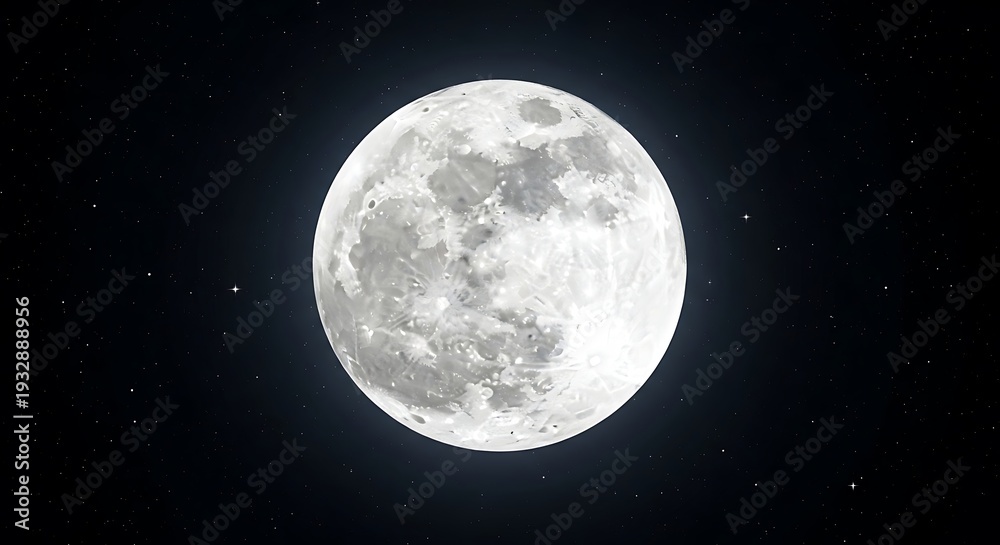 Naklejka premium Full moon illuminated in night sky with stars celestial background
