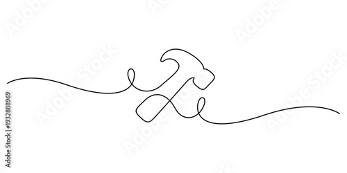 Minimalist continuous line drawing featuring a hammer, One line art hammer isolate vector illustration