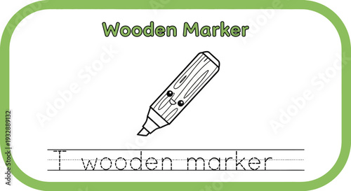Cute Wooden Marker Character with Eyes and Smiling Face, Educational Drawing for Kids