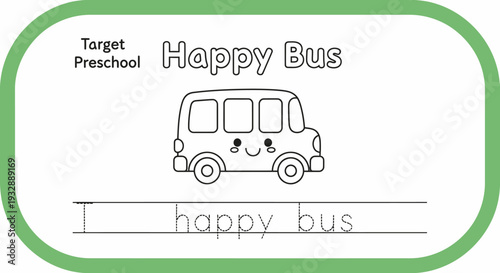 Happy Bus Coloring Page for Preschoolers - Trace the Word "Happy Bus"