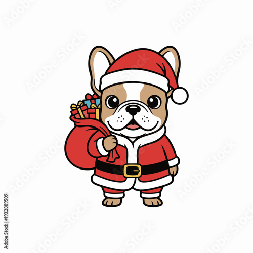 cute french bulldog dressed as santa claus