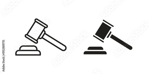 Gavel icons. Vector illustration. Editable stroke. Isolated icon suitable for web,