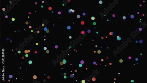 Random colorful circles vector background. Minimalist trendy abstract polka dot seamless pattern on dark background. Vector illustration.
