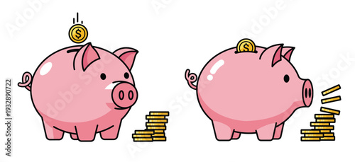 Illustration of two pink piggy banks symbolizing saving, financial growth, and secure investment for future wealth