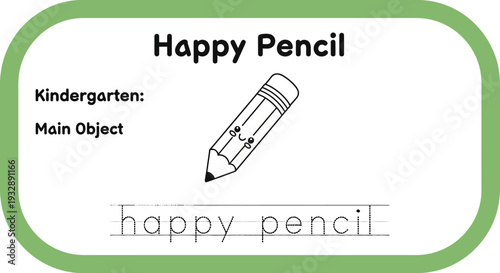 Happy Pencil Cartoon Character for Kindergarten Learning and Writing Practice