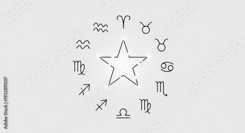 Zodiac signs surrounding a star, representing astrology and celestial concepts.