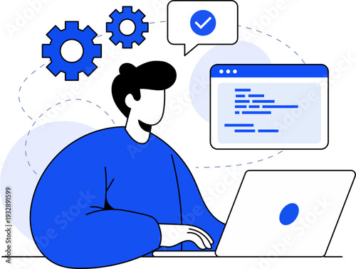 Software Developer Coding on Laptop Flat Illustration