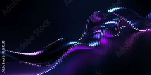 Dark abstract futuristic background. Iridescent fluid wave render. Glass prism light refraction. Rainbow gradient flare. Smooth transition. Bright glow shimmer. Neon metallic blur texture.