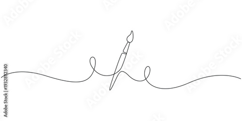 Minimalist continuous one line drawing of a paint brush vector design