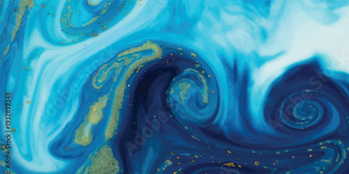 Abstract liquid fluid art painting background with alcohol ink technique in teal blue, green, and cool tone colors on white, featuring space for a banner or text.