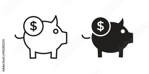 Piggy bank icons. Vector illustration. Editable stroke. Isolated icon suitable for web,