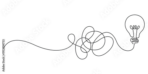 Obraz na plátně Continuous line drawing of tangled path to light bulb, concept of problem solvin