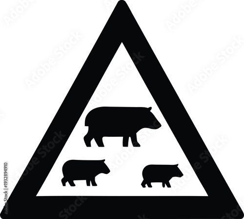 wildlife crossing sign silhouette line art vector illustration on transparent background