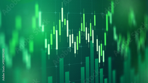 Stock market trends shown on a digital chart in green colors during trading hours