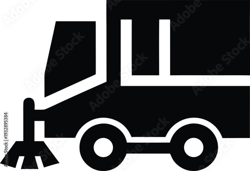 street sweeper truck silhouette line art vector illustration on transparent background