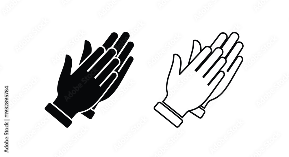 Fototapeta premium Two hands displaying clapping gesture, black and white, graphic silhouette