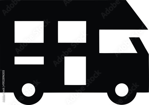 mobile home rv silhouette line art vector illustration on transparent background
