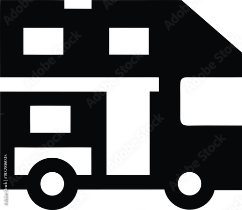 mobile home rv silhouette line art vector illustration on transparent background