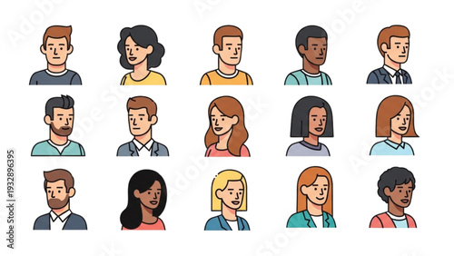 Diverse Group of People Illustrated in Various Profiles and Expressions