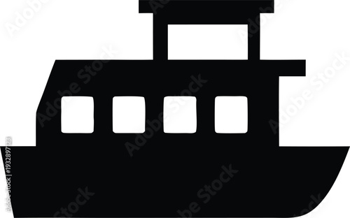 floating restaurant boat silhouette line art vector illustration on transparent background