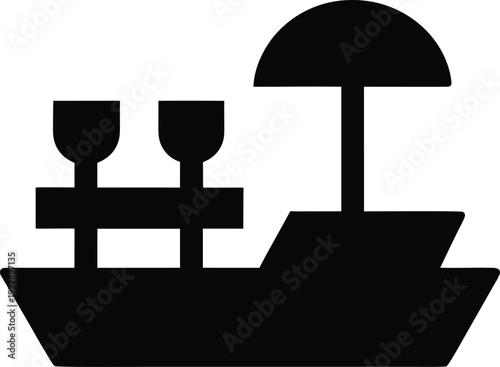 floating restaurant boat silhouette line art vector illustration on transparent background