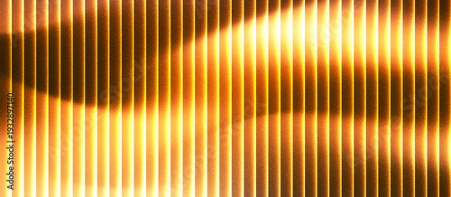 Abstract grainy ribbed glass background in golden orange tones with glossy curved texture, vertical light lines and smooth gradient for use in luxury design or digital surface visuals