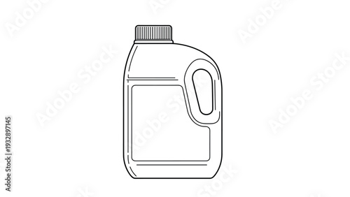 Plastic bottle or container icon with a side handle and a screw cap shown as a simple line art illustration on a white background.