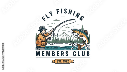 Fly fishing scene with angler catching fish in serene lake environment from a distant viewpoint