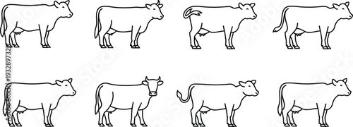 Cow outline icon set with standing farm cattle dairy animal line art vector illustration collectionCow outline icon set with standing farm cattle dairy animal line art vector illustration collection
