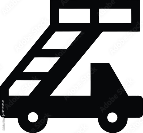 fire escape ladder vehicle mounted silhouette line art vector illustration on transparent background