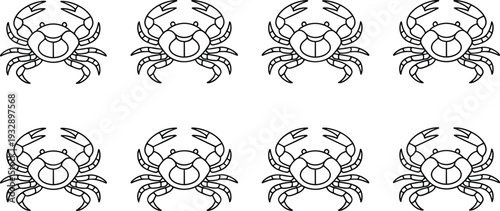 Crab icon set with detailed sea crab seafood line art vector illustration collection isolated on white
