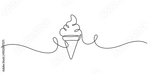Minimalist continuous one line drawing of an ice cream cone isolated on white background vector illustration