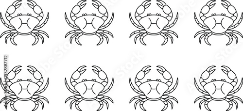 Crab icon set with sea crab seafood animal line art vector illustration collection isolated on white background