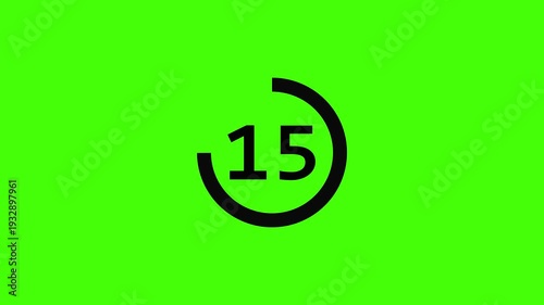 20 Seconds Countdown Timer Icon with Circular Progress Bar Loading Animation on Green Screen Background for Video Editing, Minimalist Digital Counter UI Element for Social Media and Sports Projects.
