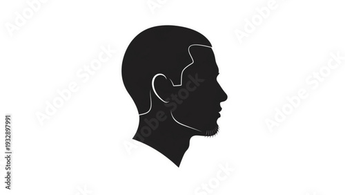 A minimalist illustration of a human head in profile showcasing facial features and outline details