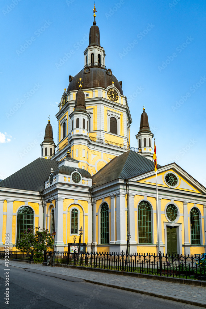 Fototapeta premium Majestic Katarina Church with iconic yellow facade in Stockholm