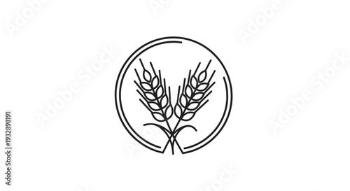 Wheat Grains Icon in a Circle Frame, Isolated White Background