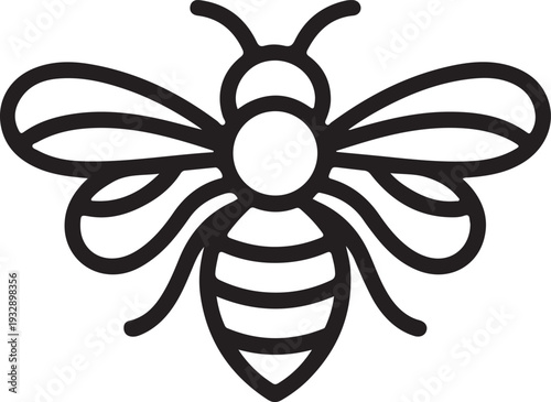 Stylized black outline bee isolated on transparent background, vector illustration