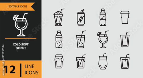 Refreshing Soft Drinks and Chilled Beverage Menu Outline Icons