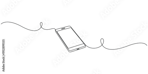 Continuous line drawing of a smartphone minimalist one line art Mobile phone single line illustration for technology and connectivity concept
