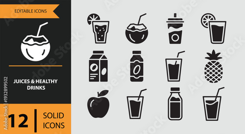 Healthy Juice and Smoothie Icons for Wellness App Designs