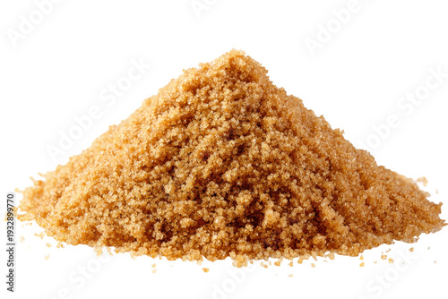 Pile of fine brown sugar isolated on transparent background. Pile of brown sugar isolated on white background.