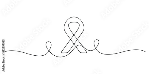 Continuous one line art drawing of an awareness ribbon, Concept for cancer awareness, such as breast cancer or AIDS