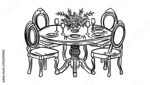 Elegant dining table setting with flowers and fine china